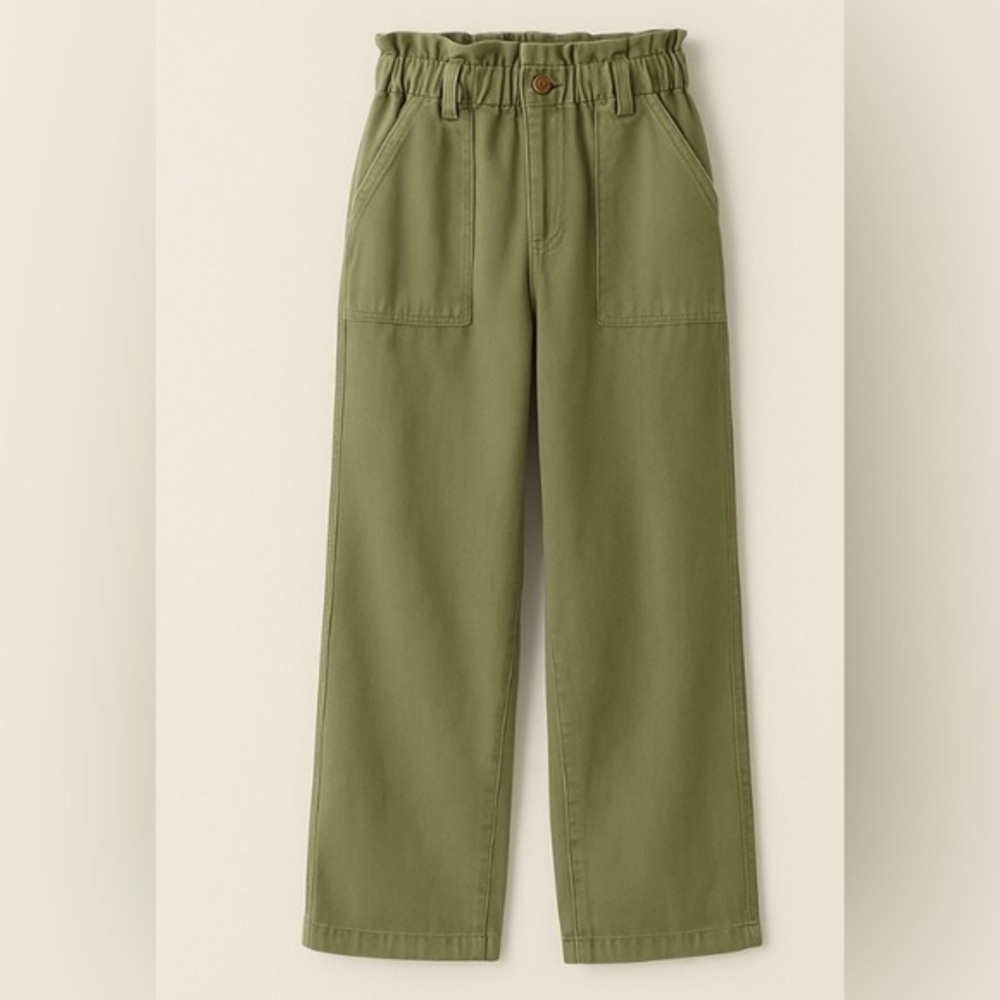 Zara Army Green Pants Gathered Waist Patch Pockets Belt Loops EUC 0 #2139